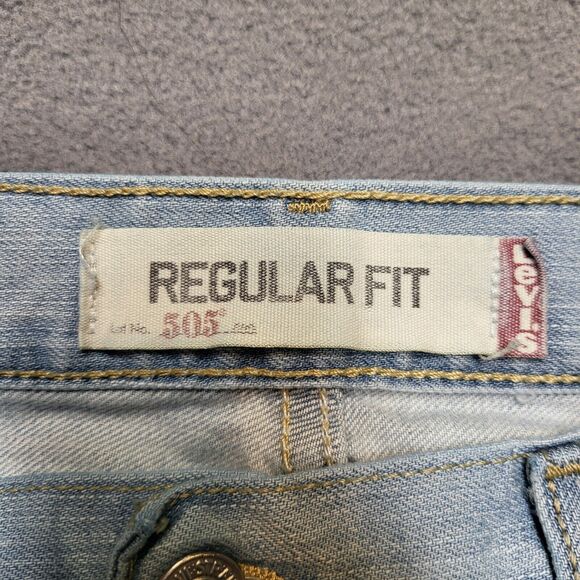 Levi's 505 Jeans Mens 32x30 Blue Regular Fit Straight Leg Distressed Denim - Picture 5 of 10